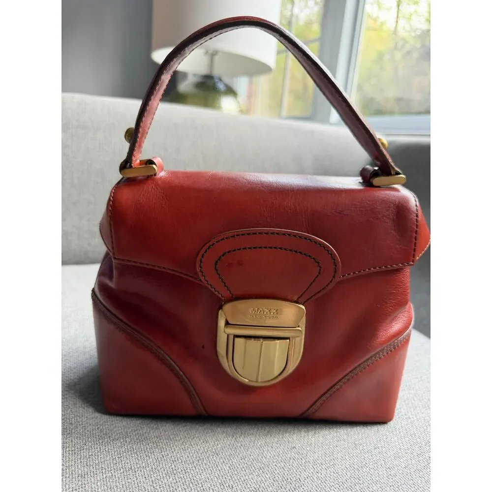Vintage Maxx New York Hand Purse Leather Cognac Buckle Classic